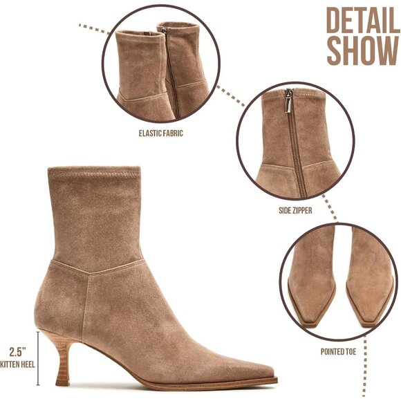 Women's Brown Ankle Boots Stiletto High Heel Pointed Toe Short Side Zipper Dress - Picture 5 of 6